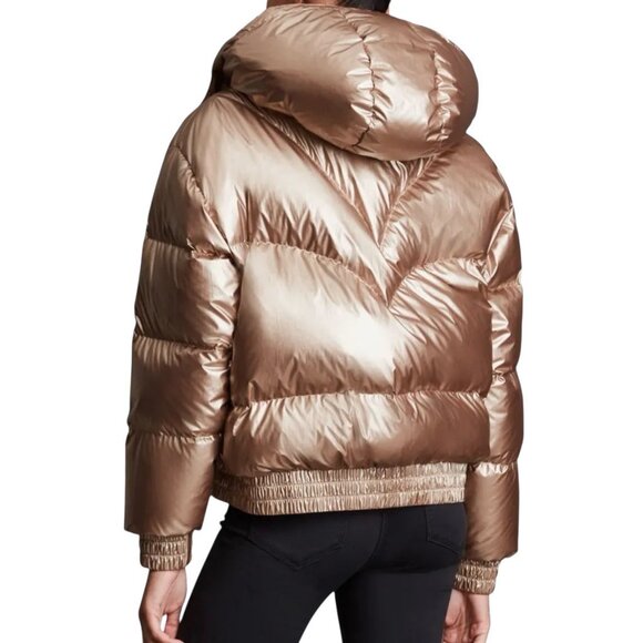 ALLSAINTS Mika Hooded Metallic Down Puffer Jacket 10 Women Medium Ski - Picture 2 of 8